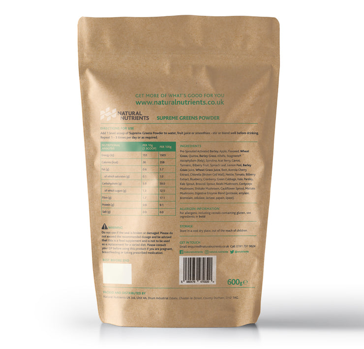 Supreme Greens Powder | Organic Superfood Drink 600G Back