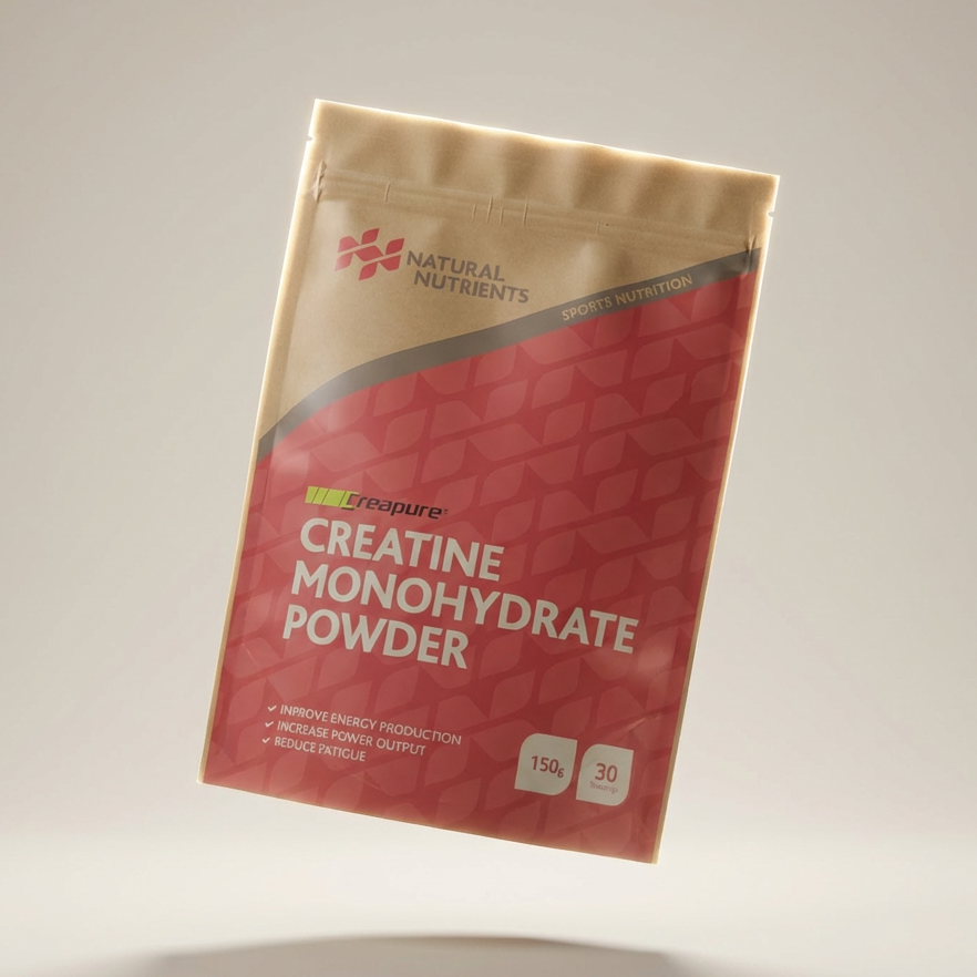 Package of Natural Nutrients Creatine Monohydrate Powder on a neutral background