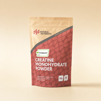 Package of Creatine Monohydrate Powder by Natural Nutrients on a beige background