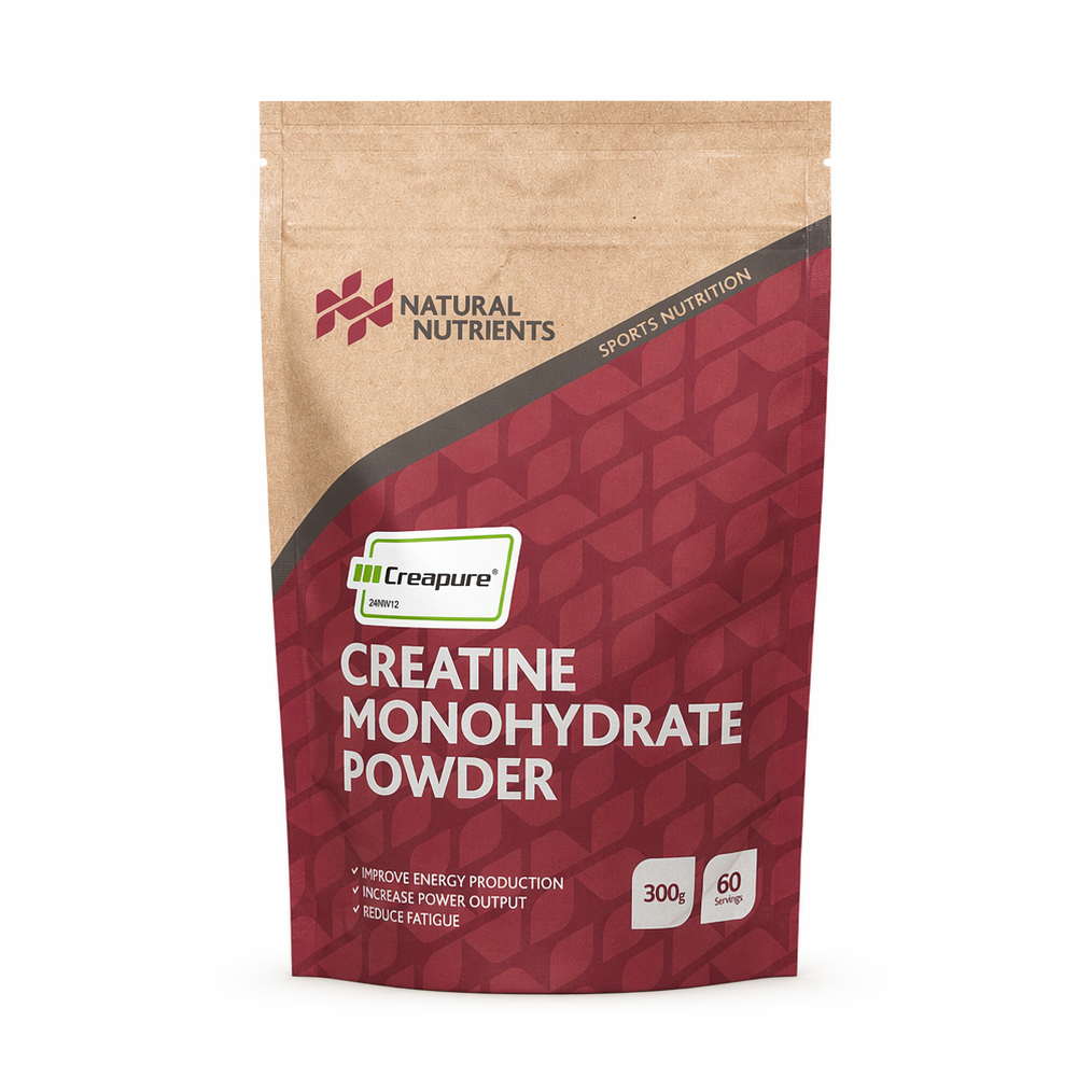 Package of Creatine Monohydrate Powder by Natural Nutrients on a white background