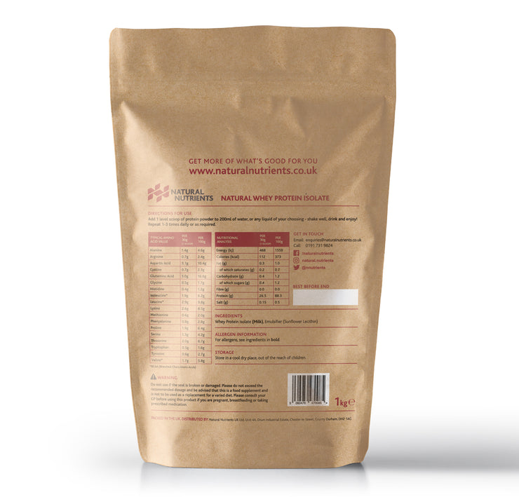 Natural Whey Protein Isolate | Grass Fed | Unflavoured Powder - 1KG Back