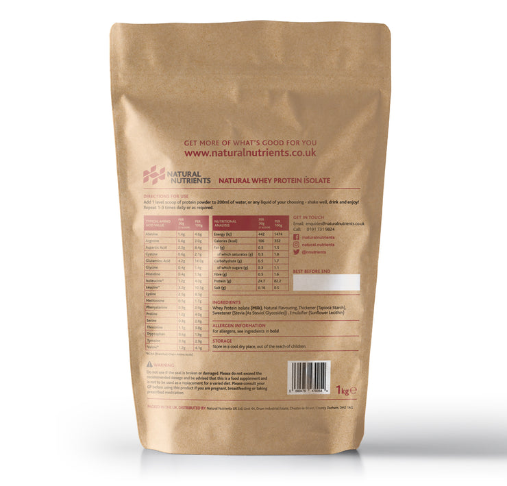 Natural Whey Protein Isolate | Grass Fed | Vanilla Flavoured Powder - 1KG Back