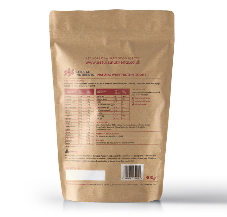 Natural Whey Protein Isolate | Grass Fed | Chocolate Flavoured Powder - Back