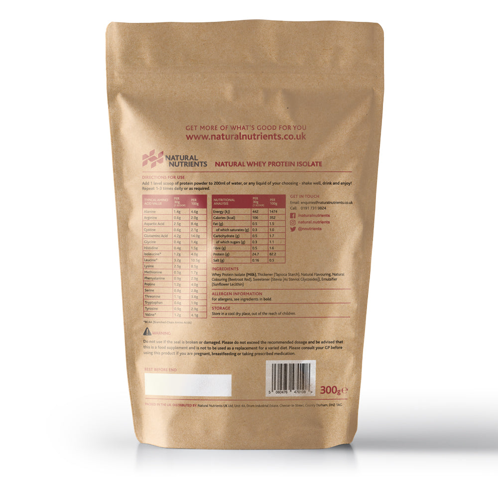 Natural Whey Protein Isolate| Grass Fed | Strawberry Flavoured Powder