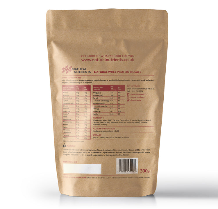 Natural Whey Protein Isolate| Grass Fed | Strawberry Flavoured Powder