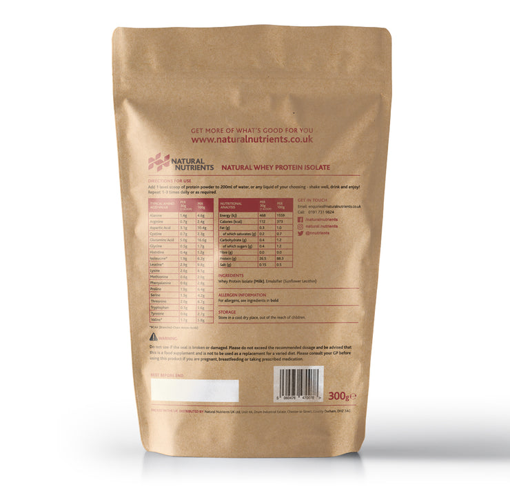 Natural Whey Protein Isolate | Grass Fed | Unflavoured Powder - Back