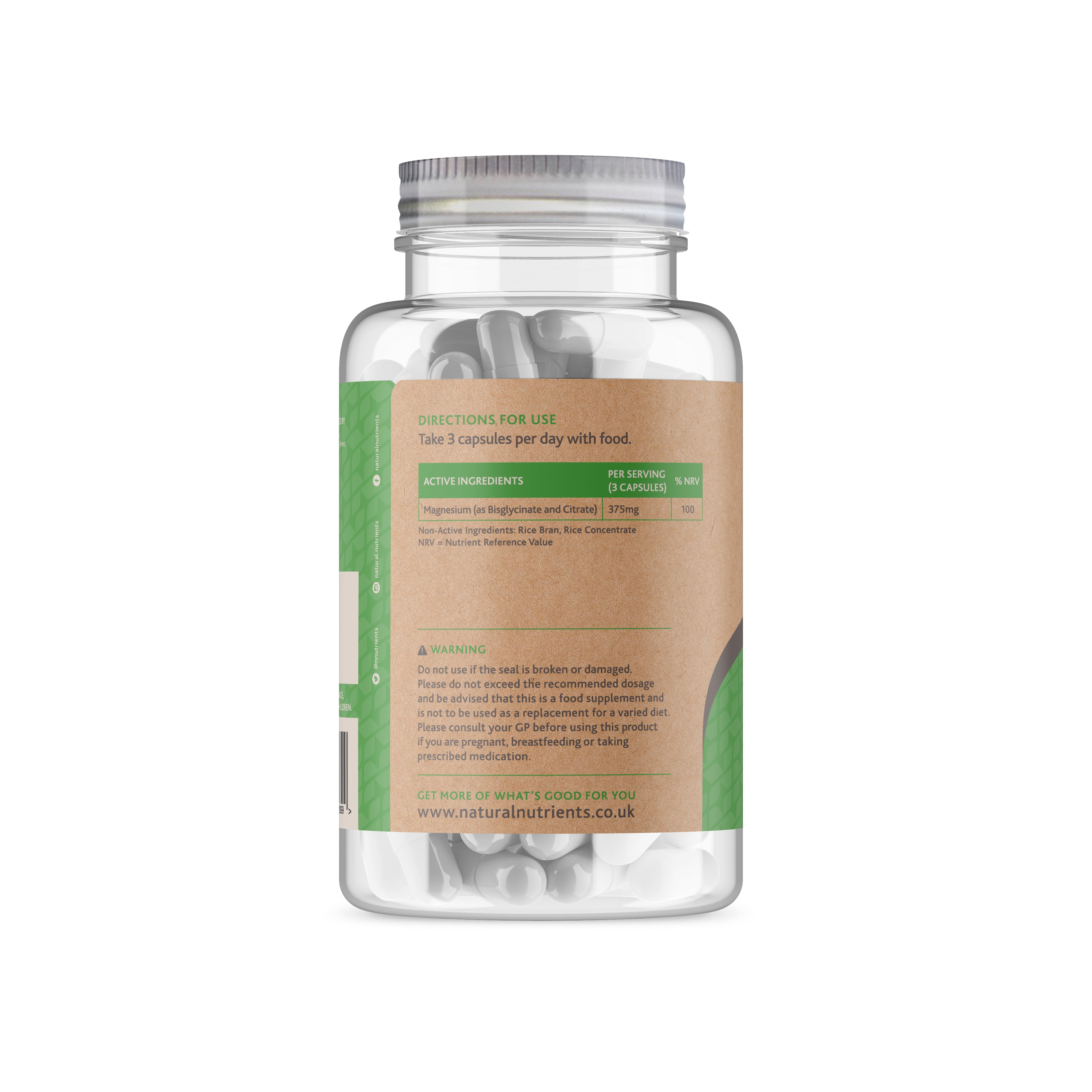 Magnesium Citrate and Bisglycinate Supplement - 180 Capsules Back